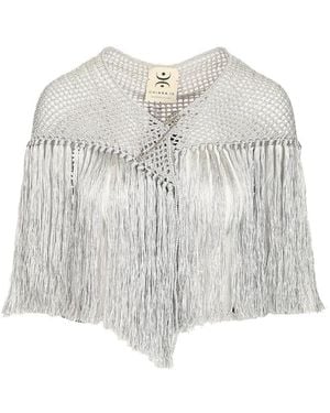 Chiara Is Crochet-Knit Fringed Shawl - White