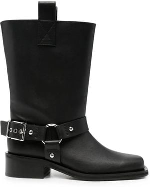 Ganni Harness-Detail Biker Boots - Black