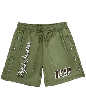 Triple Sevens Logo-Patch Press-Stud Shorts - Green