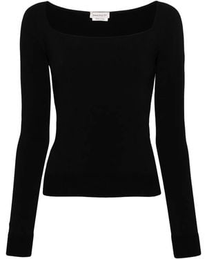 McQueen Ribbed-Knit Top - Black