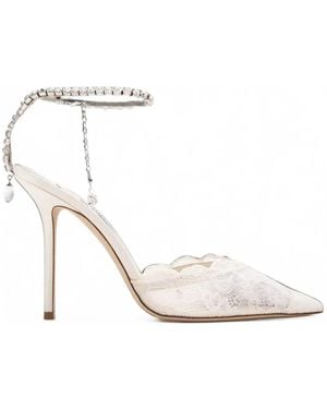 Jimmy Choo Saeda Lace Crystal-Embellished Sandals - White