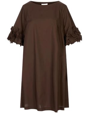 MEIMEIJ Floral-Appliqué Short-Sleeve Mini Dress - Brown