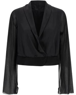Alberta Ferretti V-Neck Silk Blouse - Black