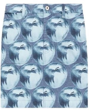 KENZO Apple Pop Printed Straight Mini Denim Skirt - Blue