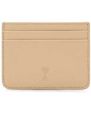 Ami Paris Cowhide-Leather Card-Holder With Ami De Coeur - Natural