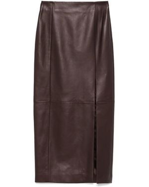 Kiton Lambskin Midi Pencil Skirt - Brown