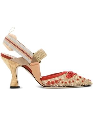 Fendi 85Mm Colibrì Beaded Slingback Court Shoes - Pink