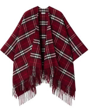 Burberry Geruite Cape Met Franje - Rood