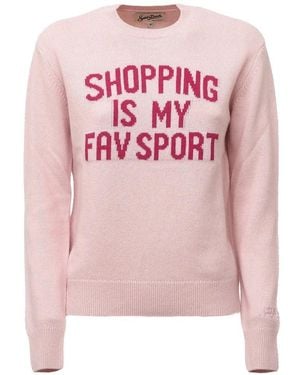 MC2 Saint Barth New Queen Crewneck Knit Jumper With Shopping Is My Fav Sport Embroidery - Pink