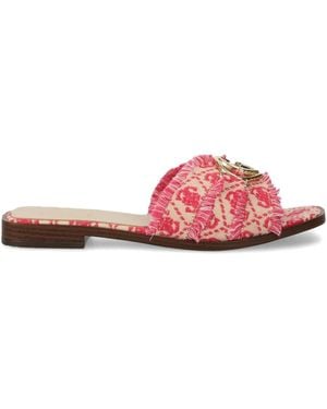 Guess Fringed-Monogram Slides - Pink