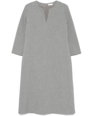 Peserico V-Neck Long-Sleeved Day Dress - Grey