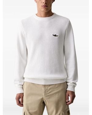 Aeronautica Militare Logo-Embroidered Ribbed-Knit Jumper - Grey