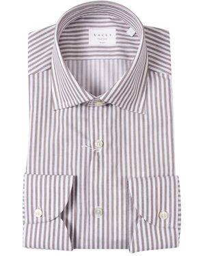 Xacus Gestreept Katoenen Overhemd - Wit
