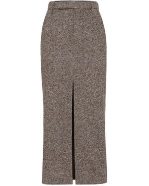 Brunello Cucinelli Slit-Front Pencil Maxi Skirt - Brown