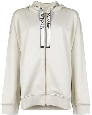 Max Mara Logo-Drawstring Zip-Up Hoodie - White