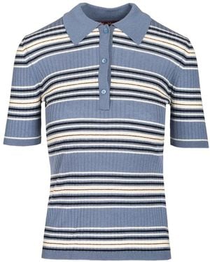 Max Mara Tallero Striped-Knit Polo Shirt - Blue