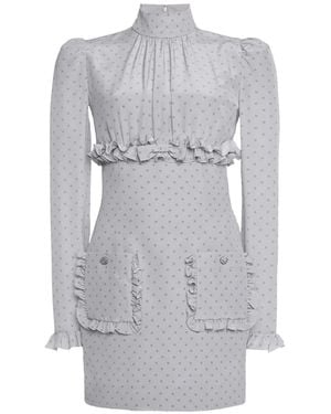 Alessandra Rich Vestido Corto Con Detalle De Volantes - Gris