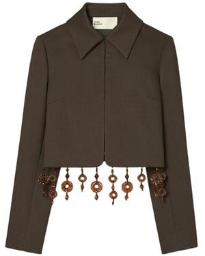 Tory Burch Beaded Crepe Jacket - Brown