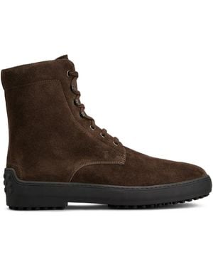 Tod's Suede Combat Boots - Brown