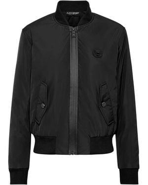 Philipp Plein Logo-Patch Zip-Up Bomber Jacket - Black