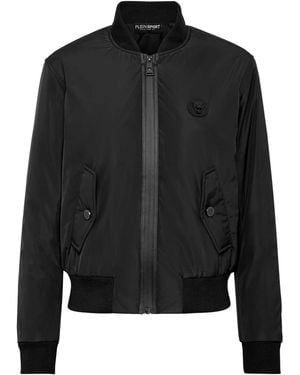Philipp Plein Logo-Patch Zip-Up Bomber Jacket - Black