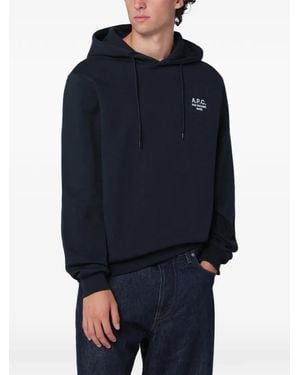 A.P.C. Rue Madame Logo-Print Hoodie - Blue
