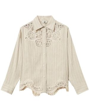 Twinset Linen Blend Jacquard Shirt With Lace - Natural