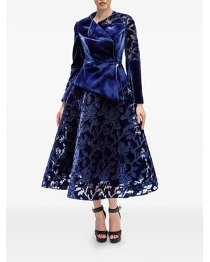 ARAFTU Velvet-Blazer Lace-Skirt Suit - Blue