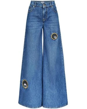 Area Crystal Eyelet Wide Leg Jean - Blue