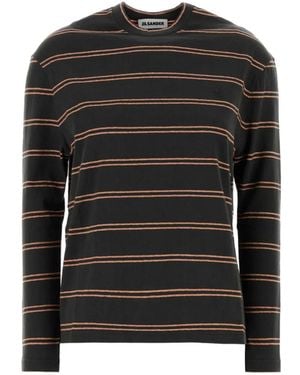 Jil Sander Striped Embroidered T-Shirt - Black