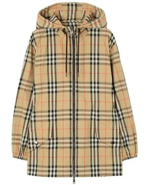 Burberry Check Kapuzenjacke Aus Nylon - Natur