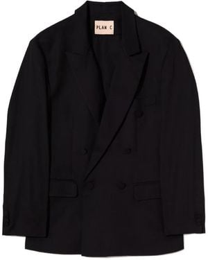 Plan C Blazer Croisé À Revers Crantés - Noir