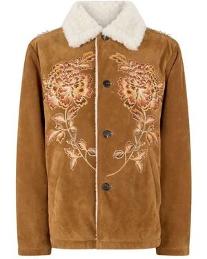Roberto Cavalli Embroidered Suede Jacket - Brown