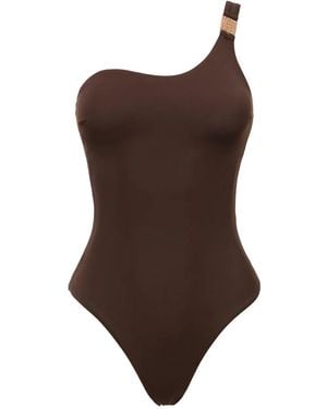 SOFIA ERHAN Rose One-Shoulder Embellished Swimsuit - Brown