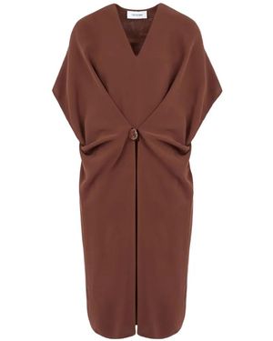 Yves Salomon Midi Draped Silk-Crepe Dress - Brown