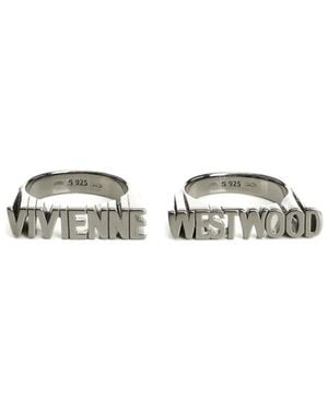 Vivienne Westwood Essex Logo-Lettering Rings (Set Of Two) - White