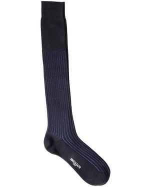 Bresciani Ribbed-Detail Wool-Blend Socks - Blue