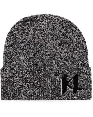KARL LAGERFELD Logo-Intarsia Knitted Beanie Hat - Gray