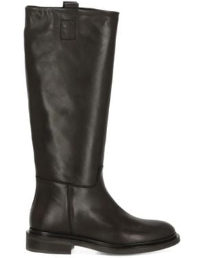 Julie Dee Round-Toe Leather Boots - Black