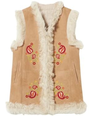 Fortela Donna Floral-Embroidery Shearling Vest - Natural