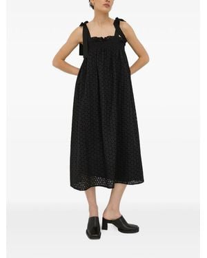 Bruuns Bazaar Tie-Strap Perforated Midi Dress - Black