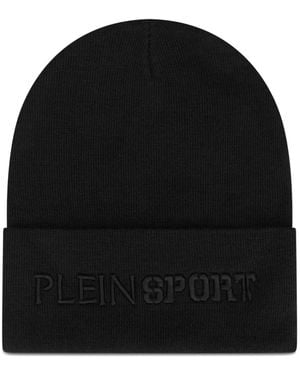Philipp Plein Embroidered-Logo Ribbed Beanie Hat - Black