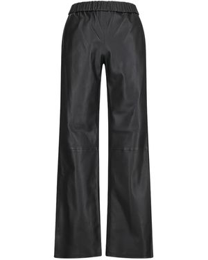 Enes Elastic-Waist Leather Pants - Black