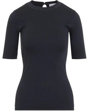 Brunello Cucinelli Monili-Trim Short-Sleeve T-Shirt - Blue