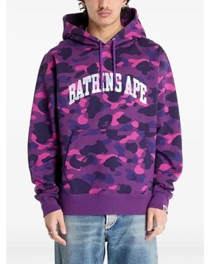 A Bathing Ape Camo-Print Logo Hoodie - Purple