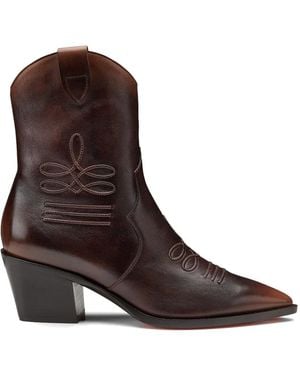 Santoni Embroidered Leather Ankle Boots - Brown