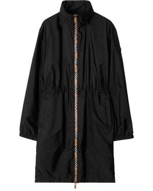 Burberry Parka À Bords À Carreaux - Noir