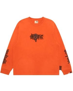 Aape By A Bathing Ape Graphic-Print Long-Sleeve T-Shirt - Orange