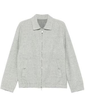 Eleventy Zip-Up Checked Bomber Jacket - White