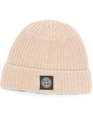 Stone Island Logo-Patch Beanie Hat - Natural